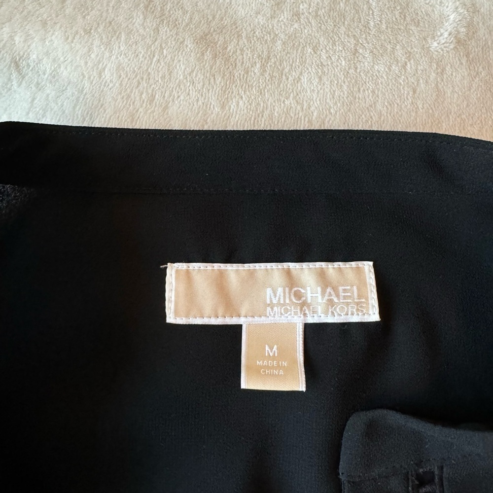 Michael Kors Black Vneck‎ pullover Tunic Sheer Blouse Eyelet Office Workwear M - Picture 13 of 14